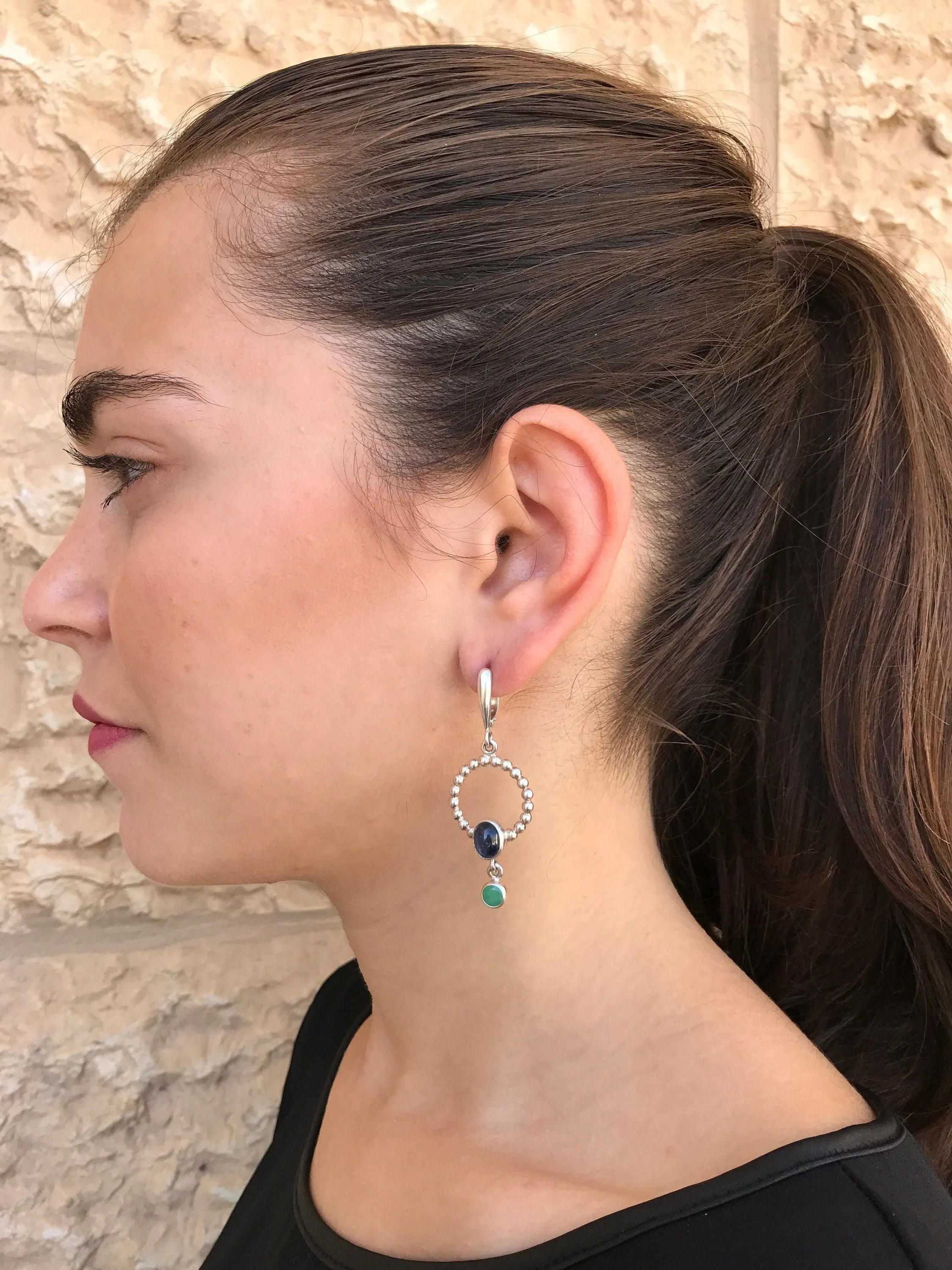 Long Dangling Earrings - Natural Sapphire Earrings - Natural Emerald Earrings