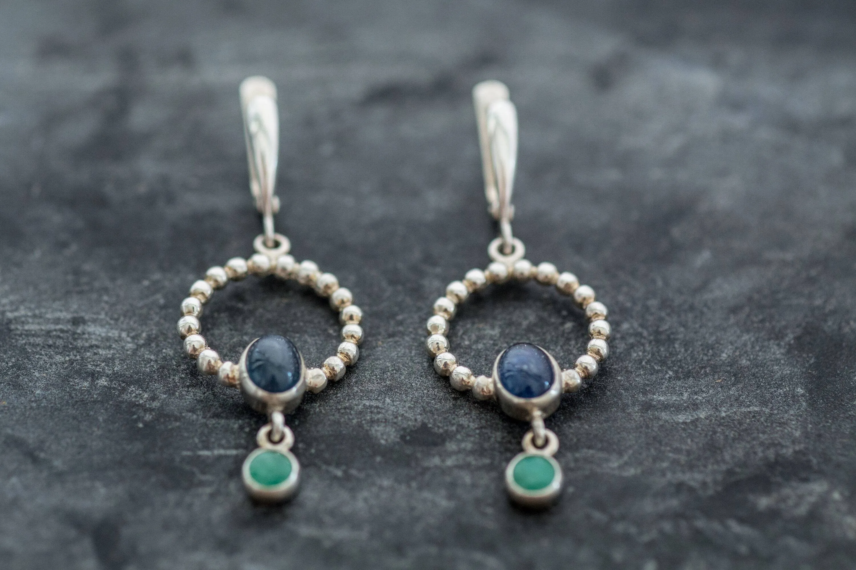 Long Dangling Earrings - Natural Sapphire Earrings - Natural Emerald Earrings