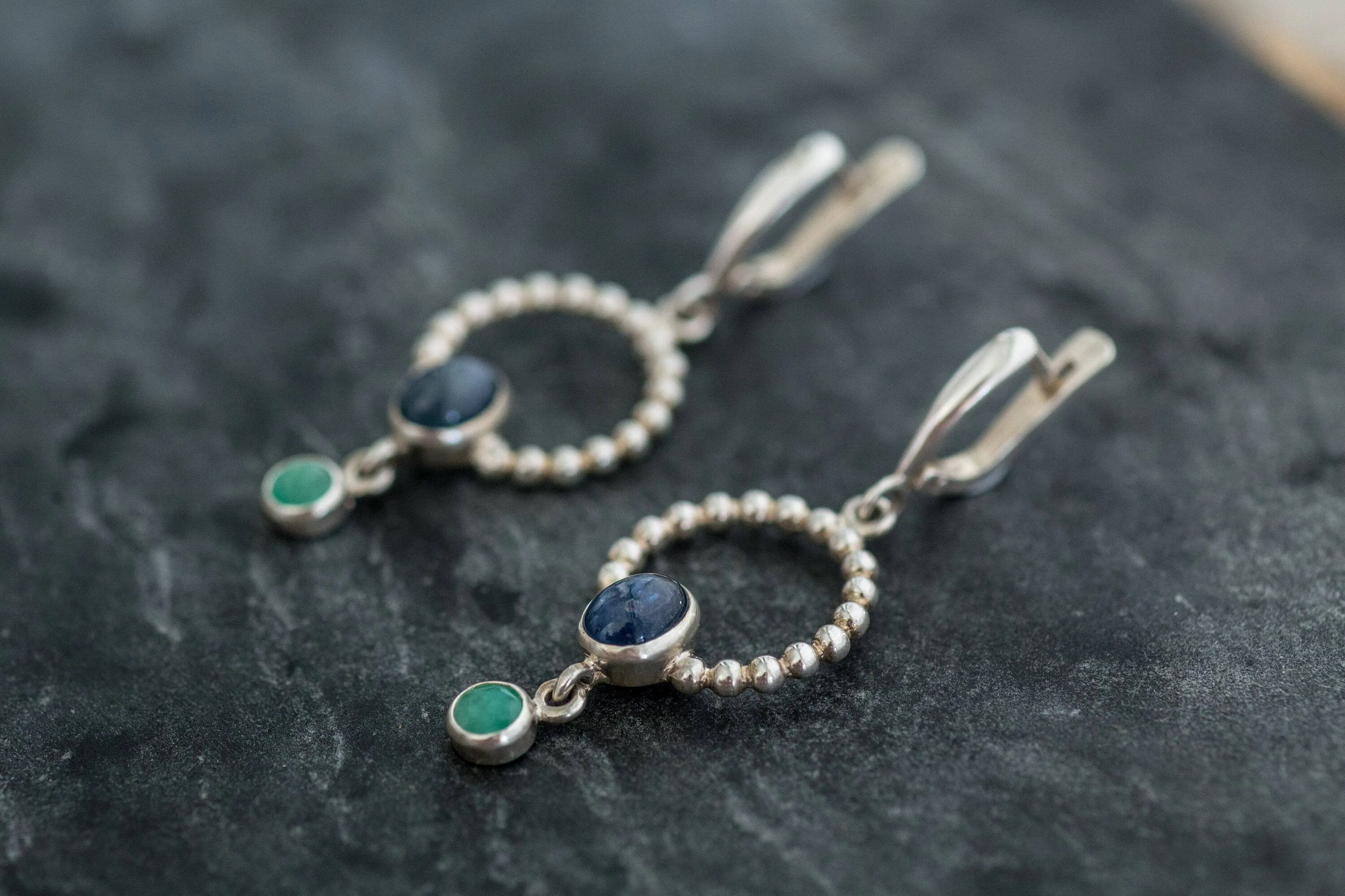 Long Dangling Earrings - Natural Sapphire Earrings - Natural Emerald Earrings