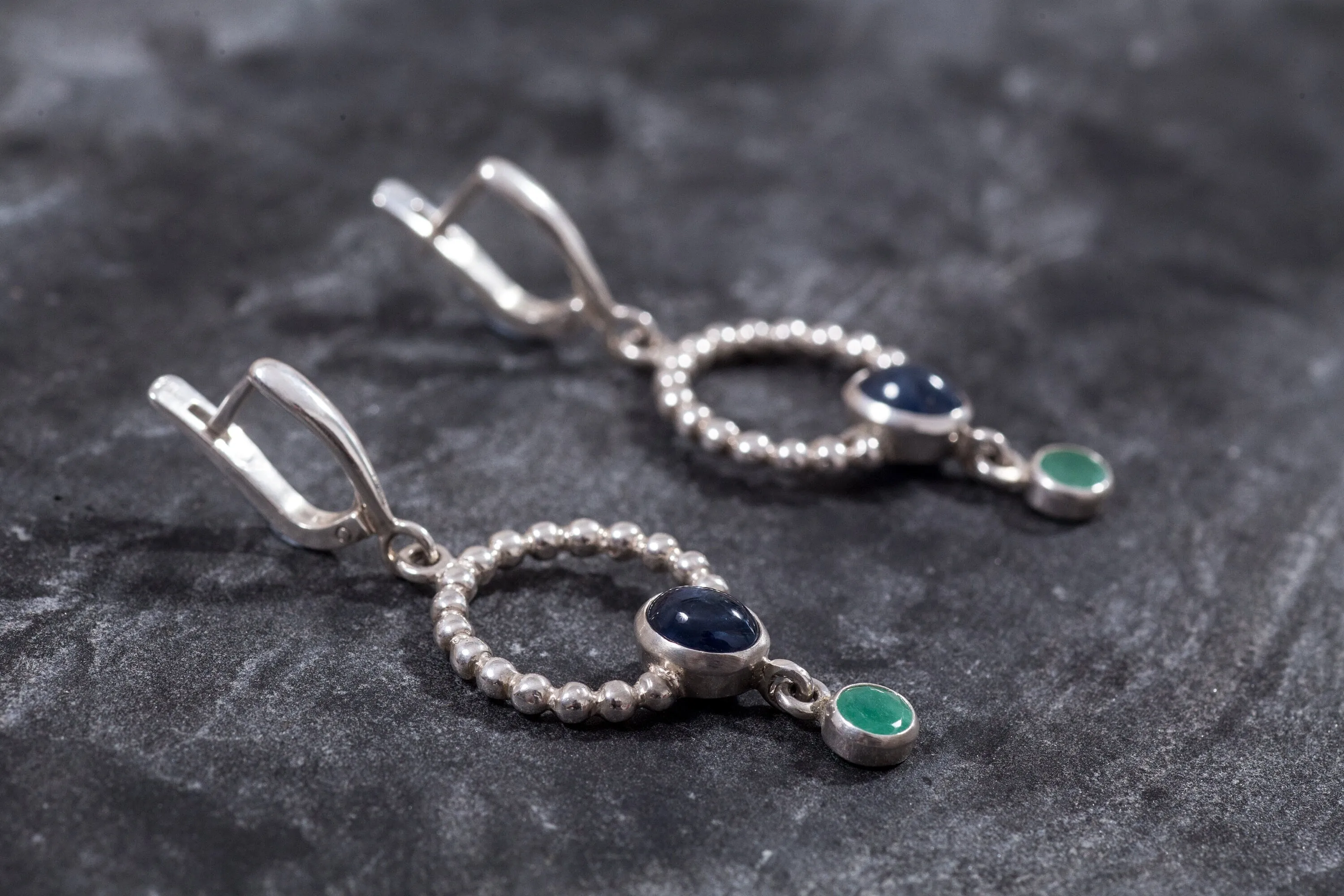 Long Dangling Earrings - Natural Sapphire Earrings - Natural Emerald Earrings