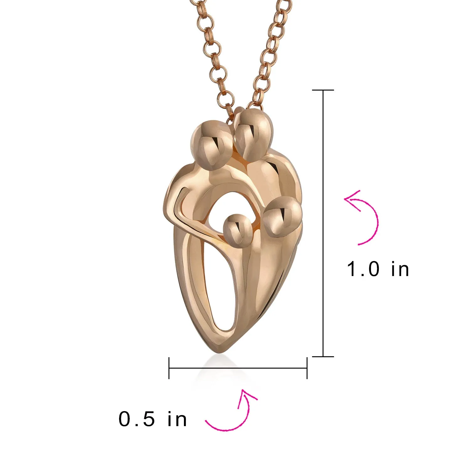 Loving Heart Family Pendant Necklace for Mom Wife - Rose Gold Sterling Silver