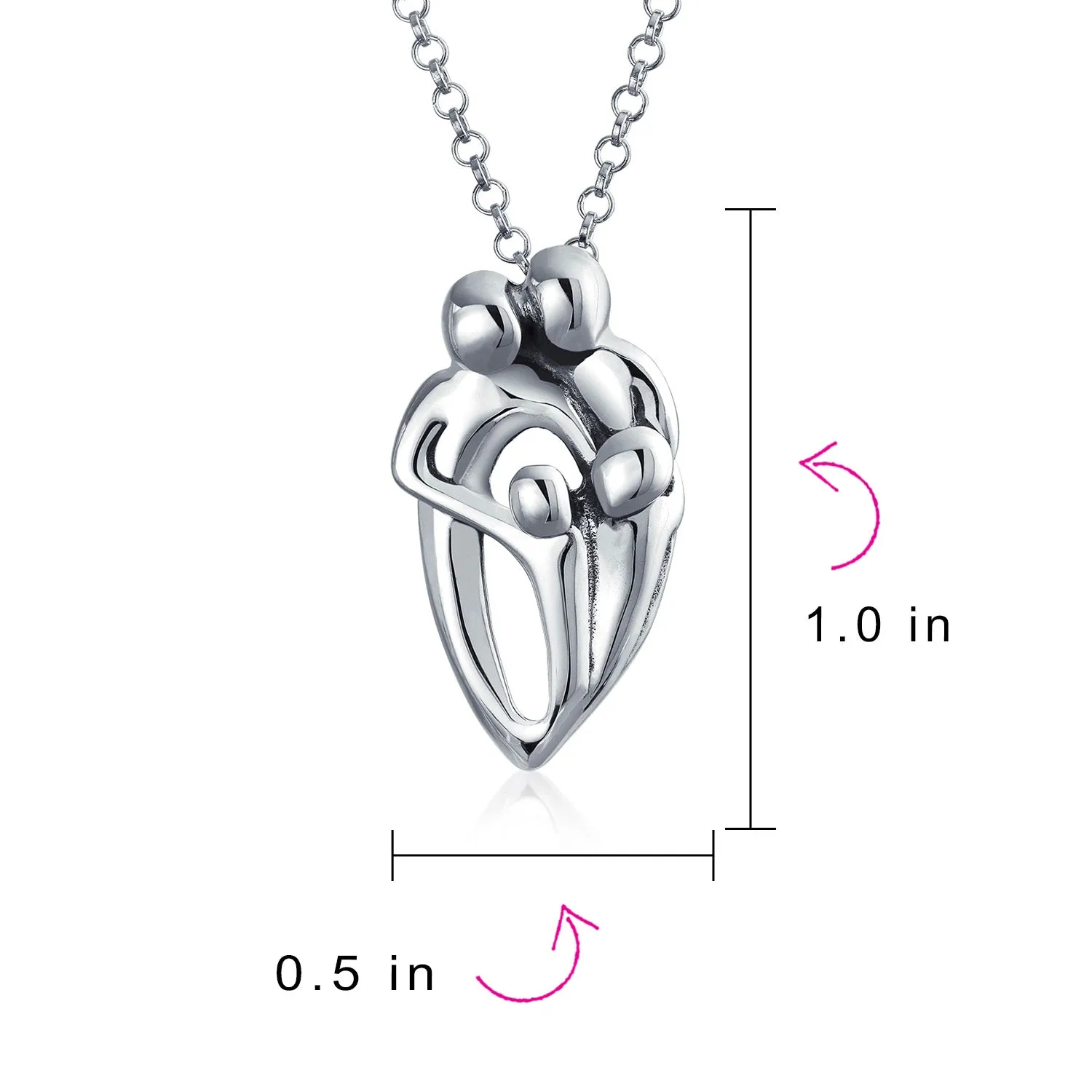 Loving Heart Family Pendant Necklace for Mom Wife - Rose Gold Sterling Silver