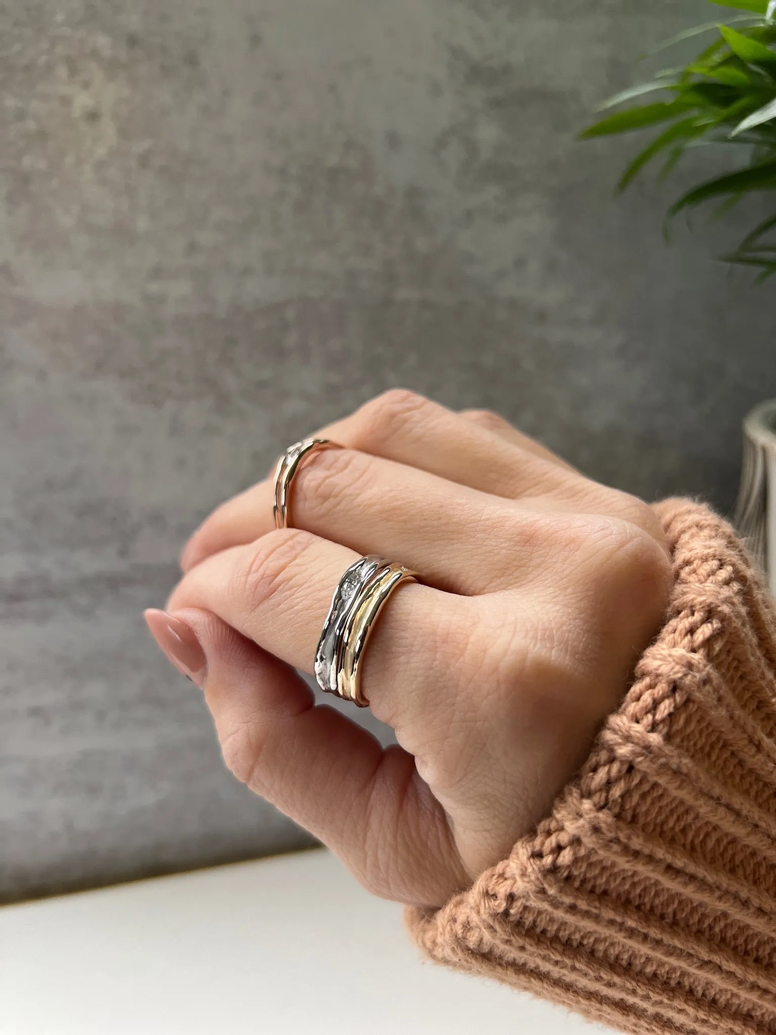 Marquise Diamond Rustic Melted Hand Made Ring