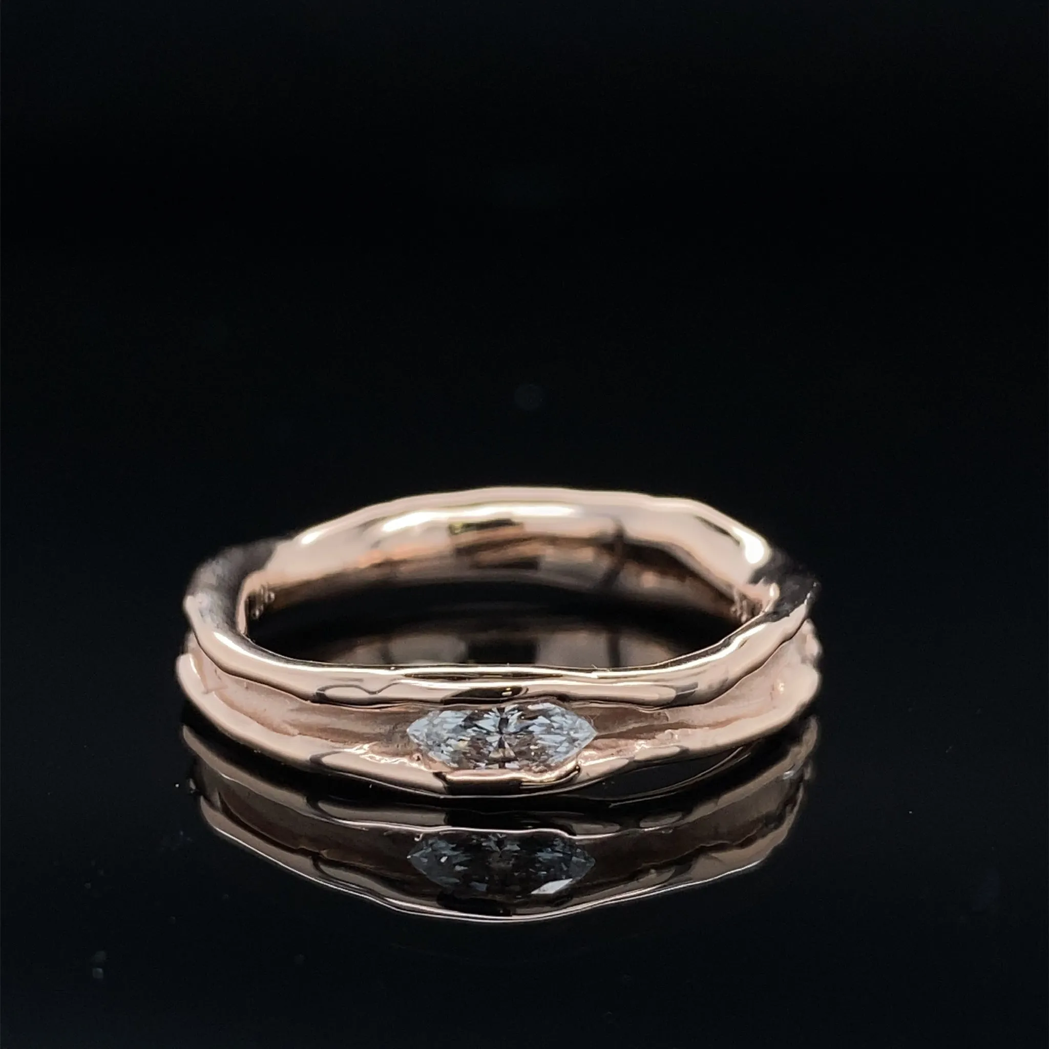 Marquise Diamond Rustic Melted Hand Made Ring