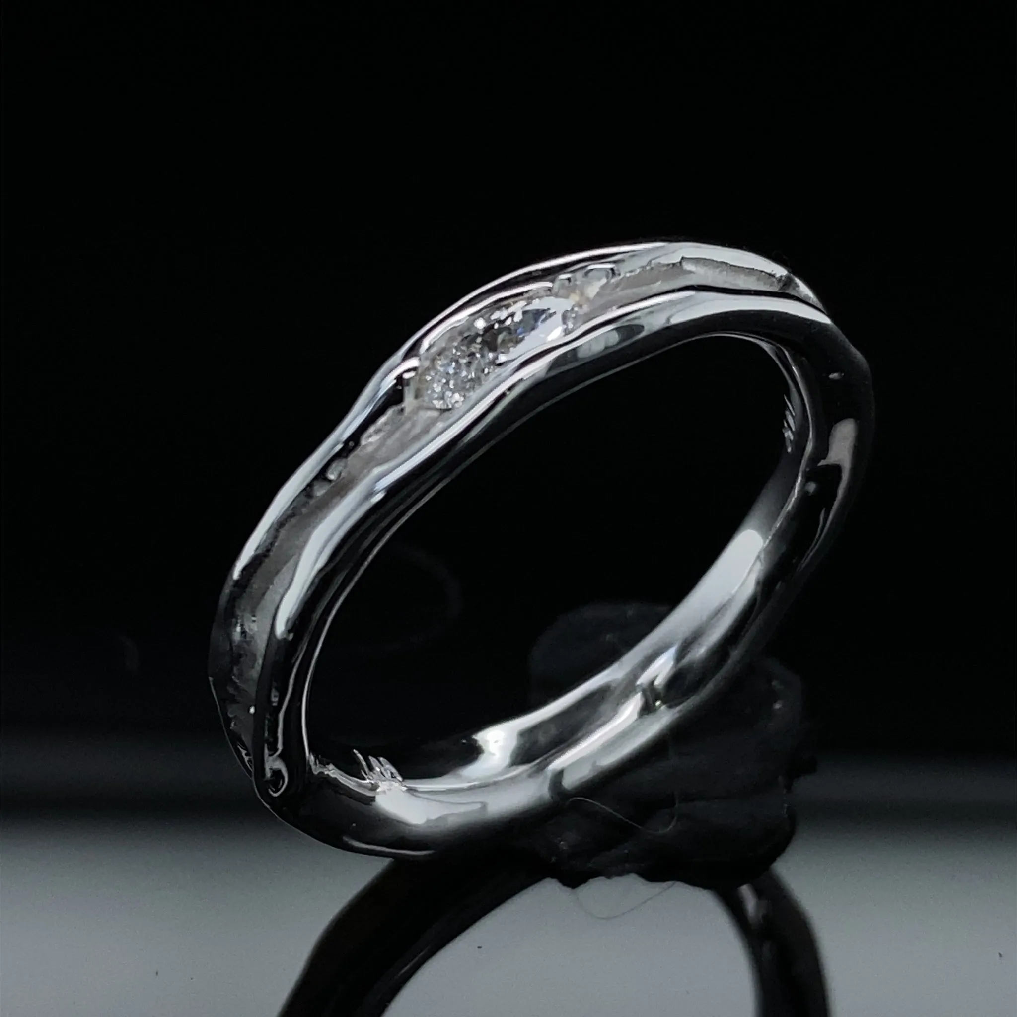 Marquise Diamond Rustic Melted Hand Made Ring