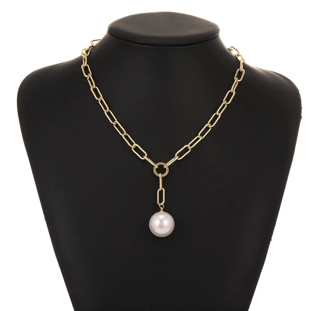 Metal Large Pearl Pendant Clavicle Chain