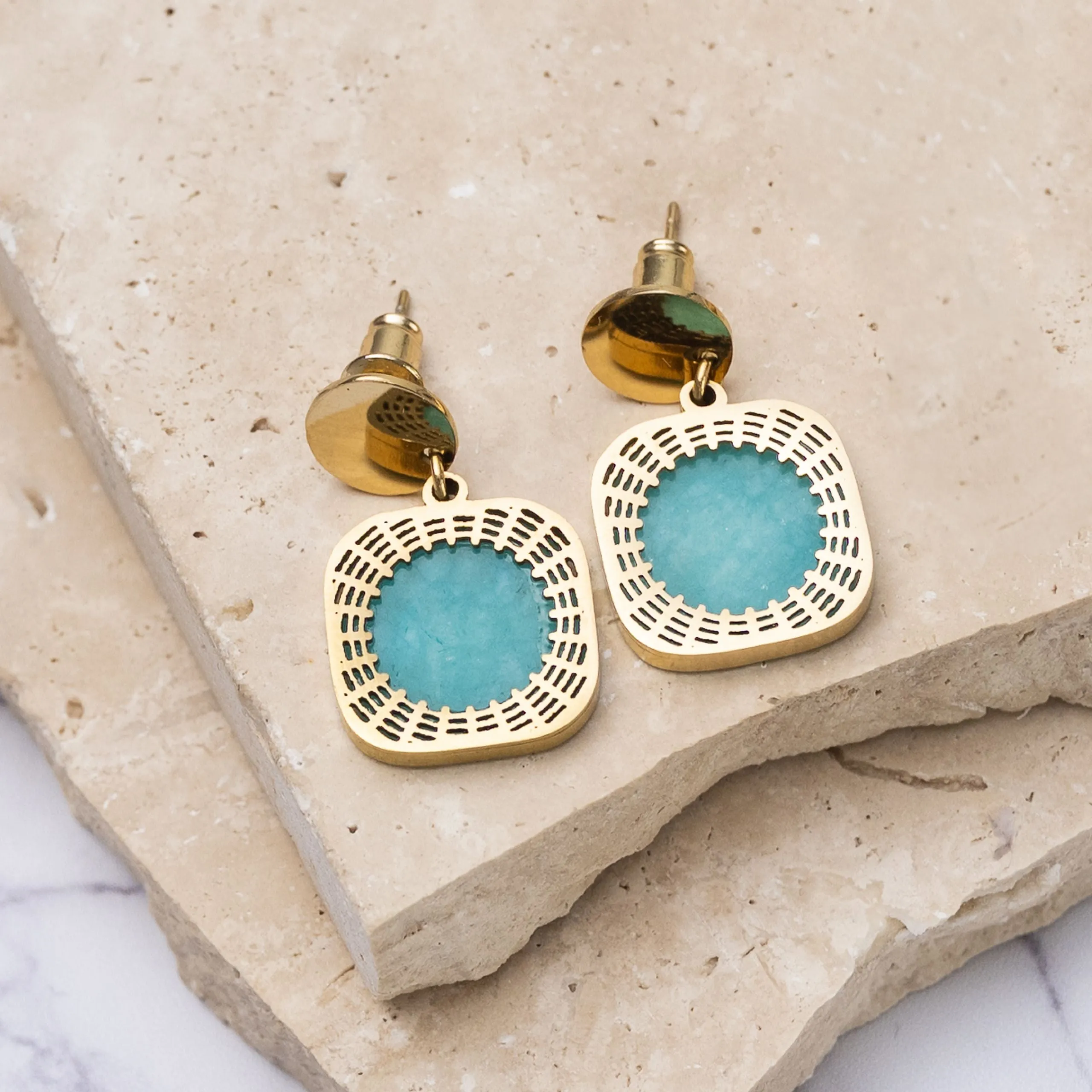 Mila 18k gold plated blue agate earrings