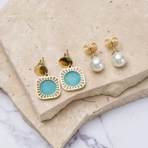 Mila 18k gold plated blue agate earrings