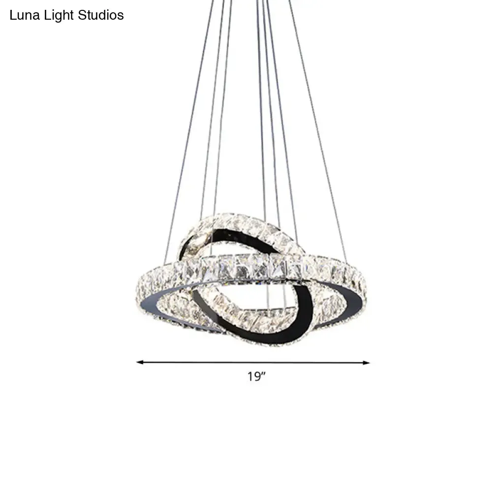 Minimalist Crystal Ring Chandelier LED Light Kit, Black, Ideal for Bedroom, 19-23.5 inches Wide