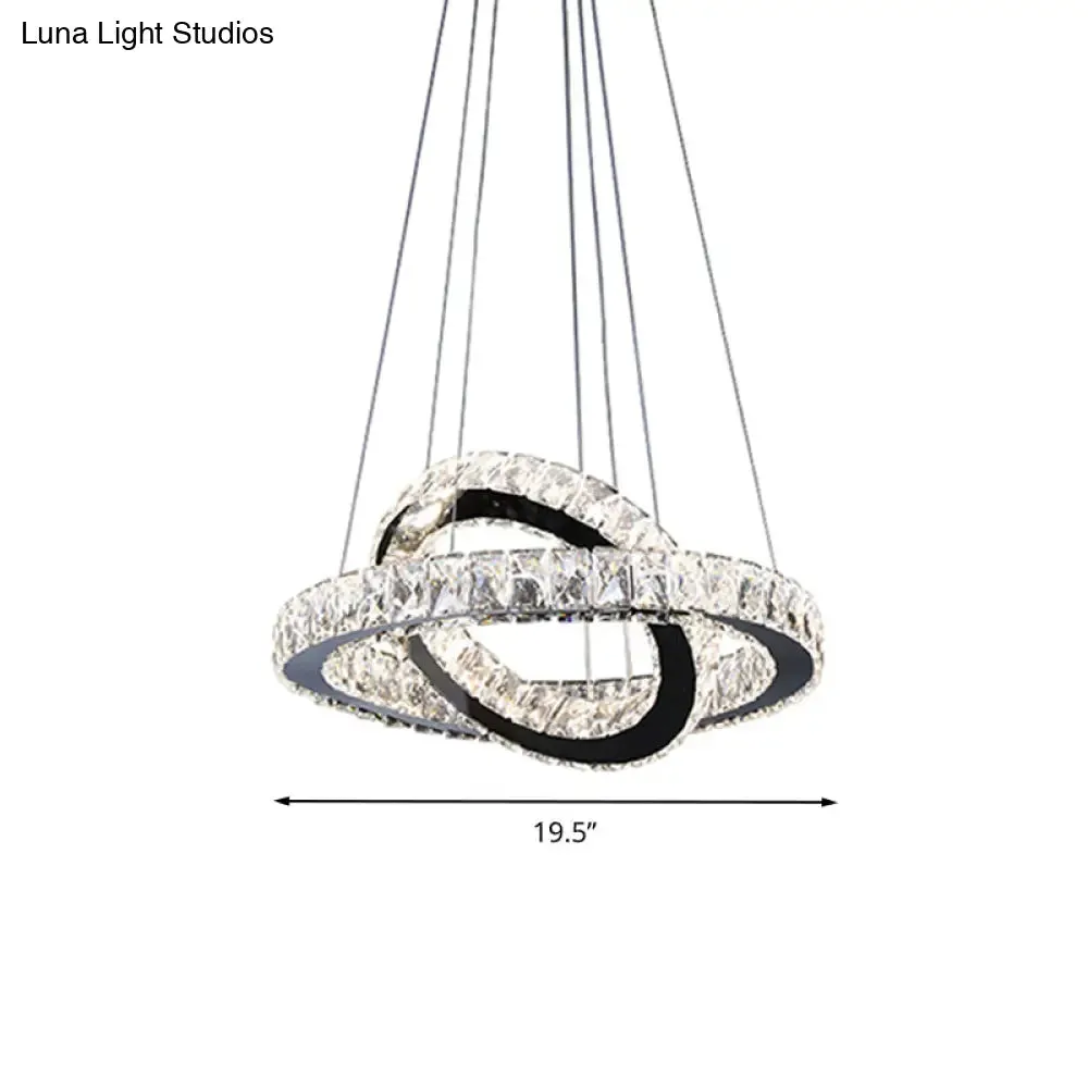 Minimalist Crystal Ring Chandelier LED Light Kit, Black, Ideal for Bedroom, 19-23.5 inches Wide