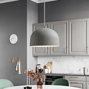 Minimalist Pendant Light Kit - Black/Grey Finish, Dome Ceiling Hang Fixture with Iron Shade