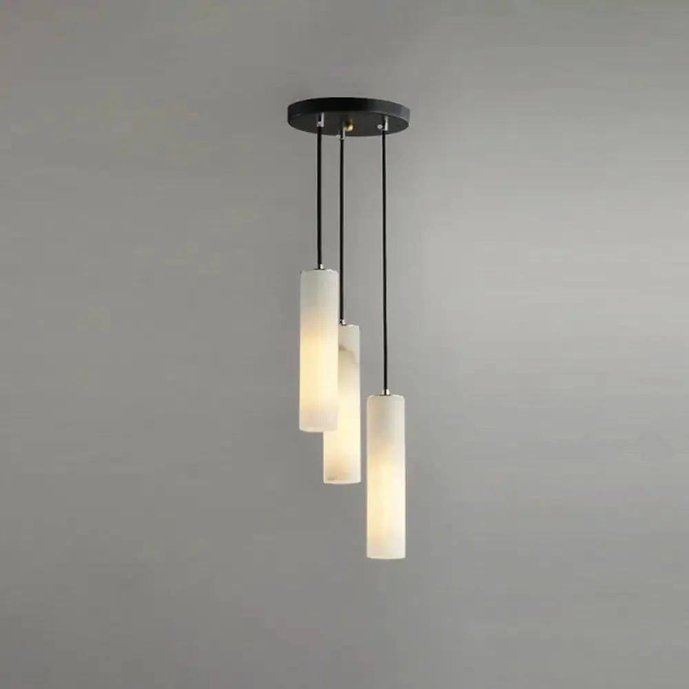 Minimalistic Tubular Bedroom Pendulum Ceiling Light in White Marble