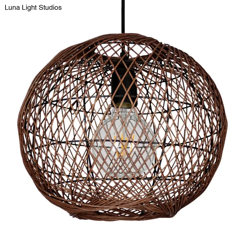 Modern Bamboo Globe Pendant Light: 1-Light Coffee Ceiling Lamp for Indoor Spaces