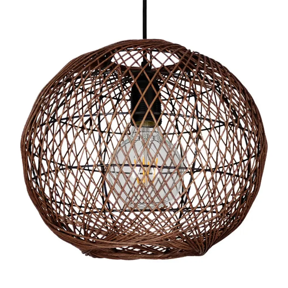 Modern Bamboo Globe Pendant Light: 1-Light Coffee Ceiling Lamp for Indoor Spaces