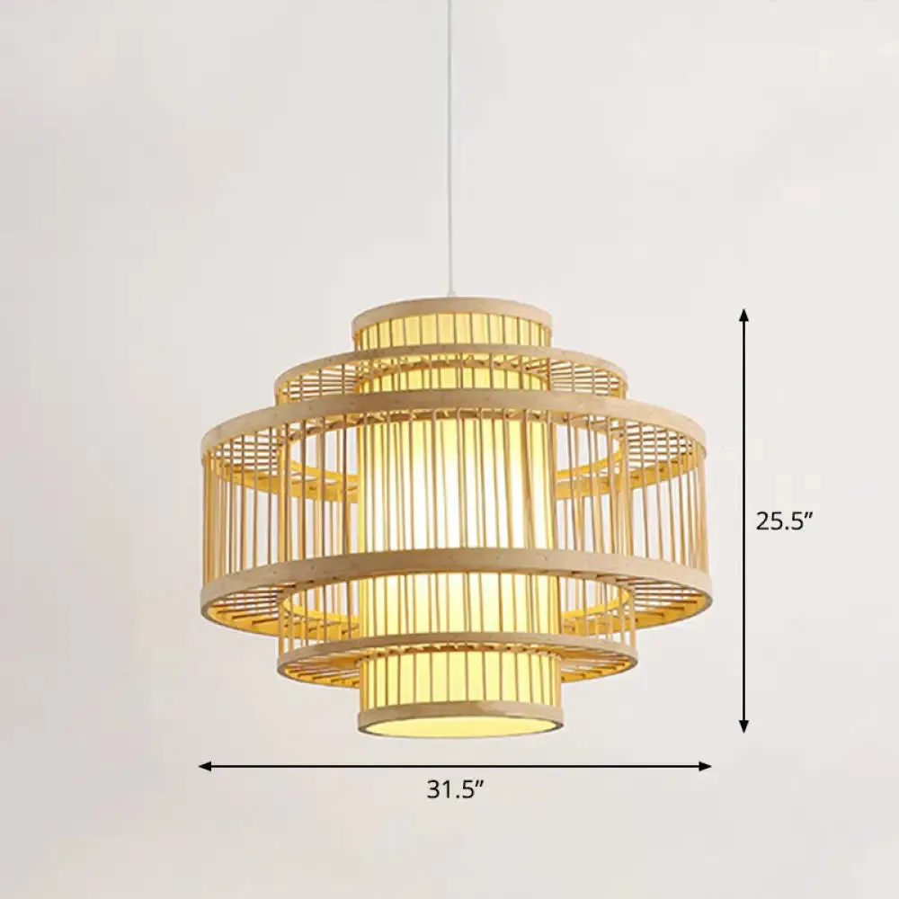 Modern Bamboo Hanging Pendant Light - Elegant Single Restaurant Ceiling Lamp in Wood