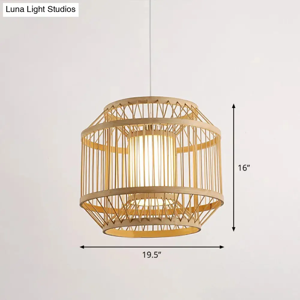 Modern Bamboo Hanging Pendant Light - Elegant Single Restaurant Ceiling Lamp in Wood