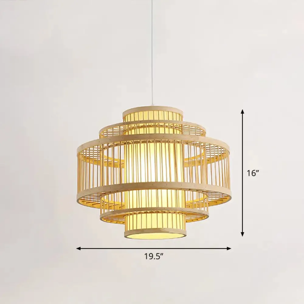 Modern Bamboo Hanging Pendant Light - Elegant Single Restaurant Ceiling Lamp in Wood