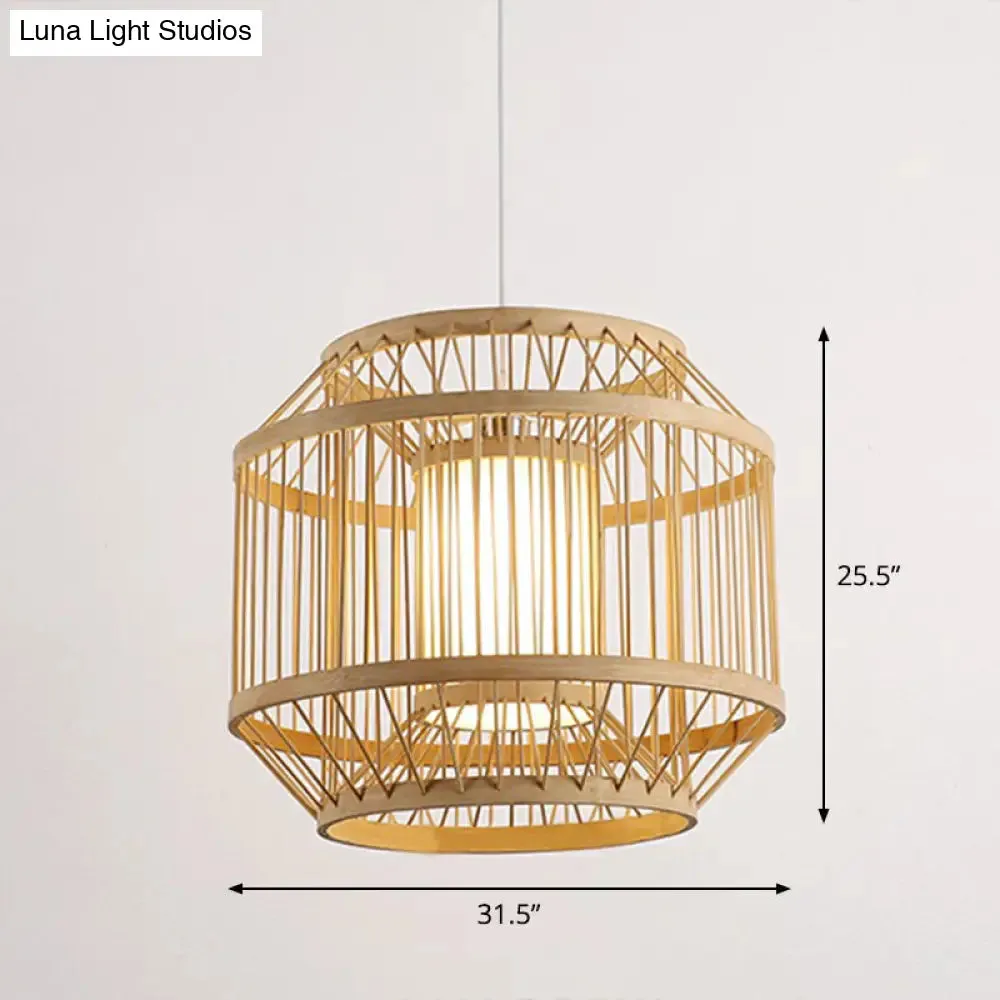 Modern Bamboo Hanging Pendant Light - Elegant Single Restaurant Ceiling Lamp in Wood