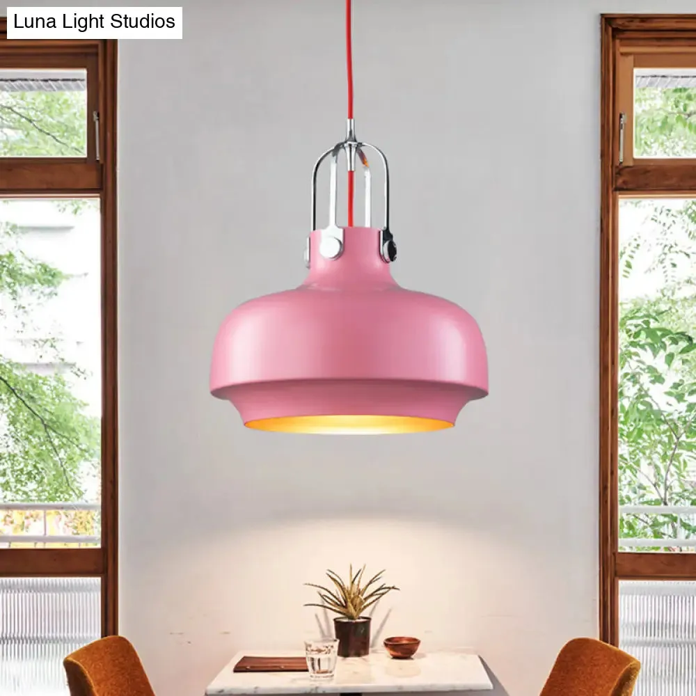 Modern Barn Metal Pendant Light - 10"/14" Wide, White/Pink