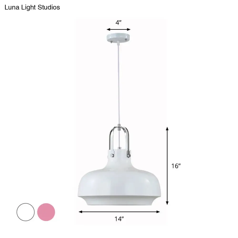 Modern Barn Metal Pendant Light - 10"/14" Wide, White/Pink