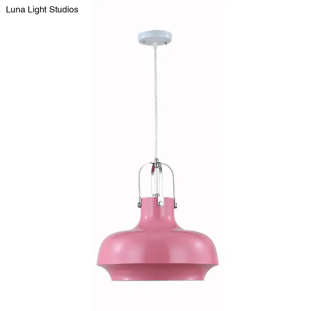 Modern Barn Metal Pendant Light - 10"/14" Wide, White/Pink