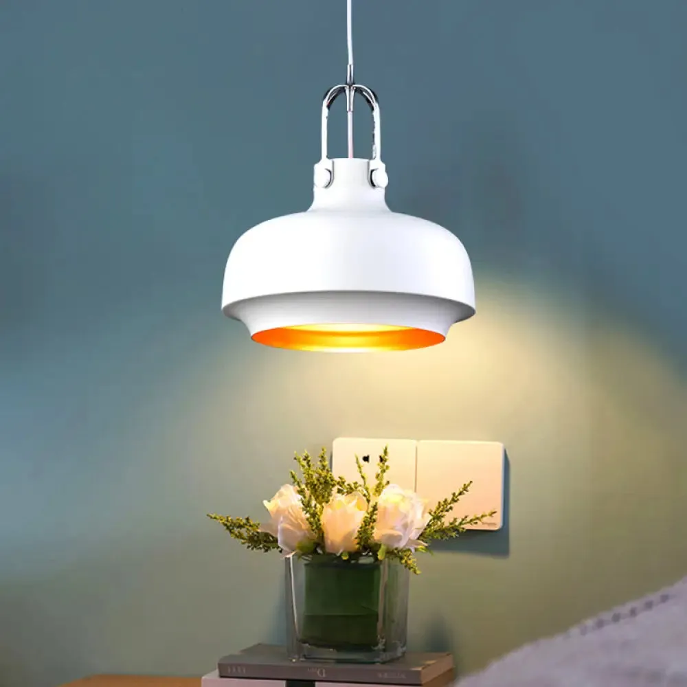 Modern Barn Metal Pendant Light - 10"/14" Wide, White/Pink