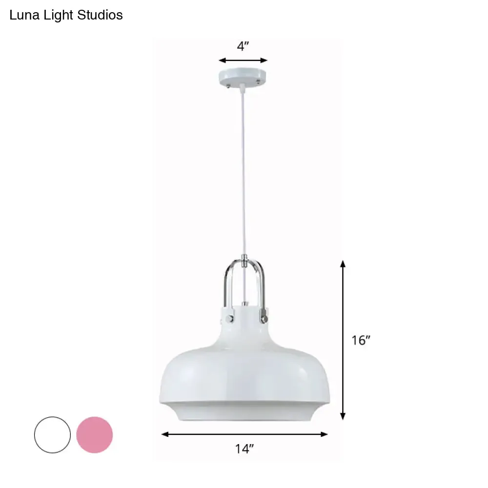 Modern Barn Metal Pendant Light - 10"/14" Wide, White/Pink