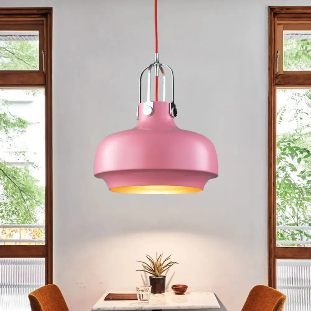 Modern Barn Metal Pendant Light - 10"/14" Wide, White/Pink