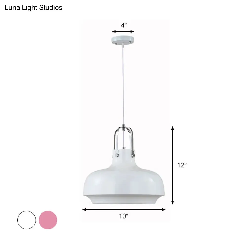 Modern Barn Metal Pendant Light - 10"/14" Wide, White/Pink