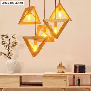 Modern Beige Pendant Lamp with Wooden Frame - 1-Head Dining Room Ceiling Hang Light