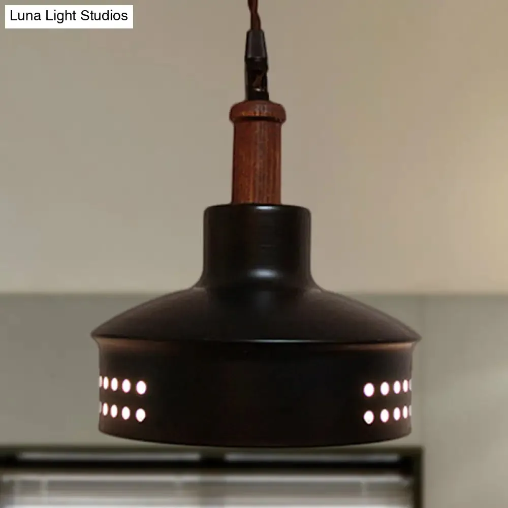 Modern Black Barn Shade Ceiling Pendant Light with Metallic Bulb for Stairways