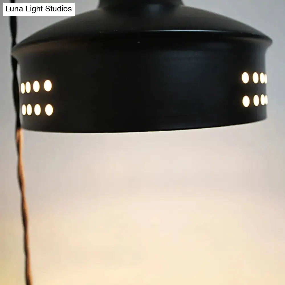 Modern Black Barn Shade Ceiling Pendant Light with Metallic Bulb for Stairways