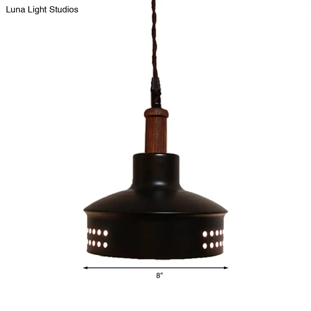 Modern Black Barn Shade Ceiling Pendant Light with Metallic Bulb for Stairways