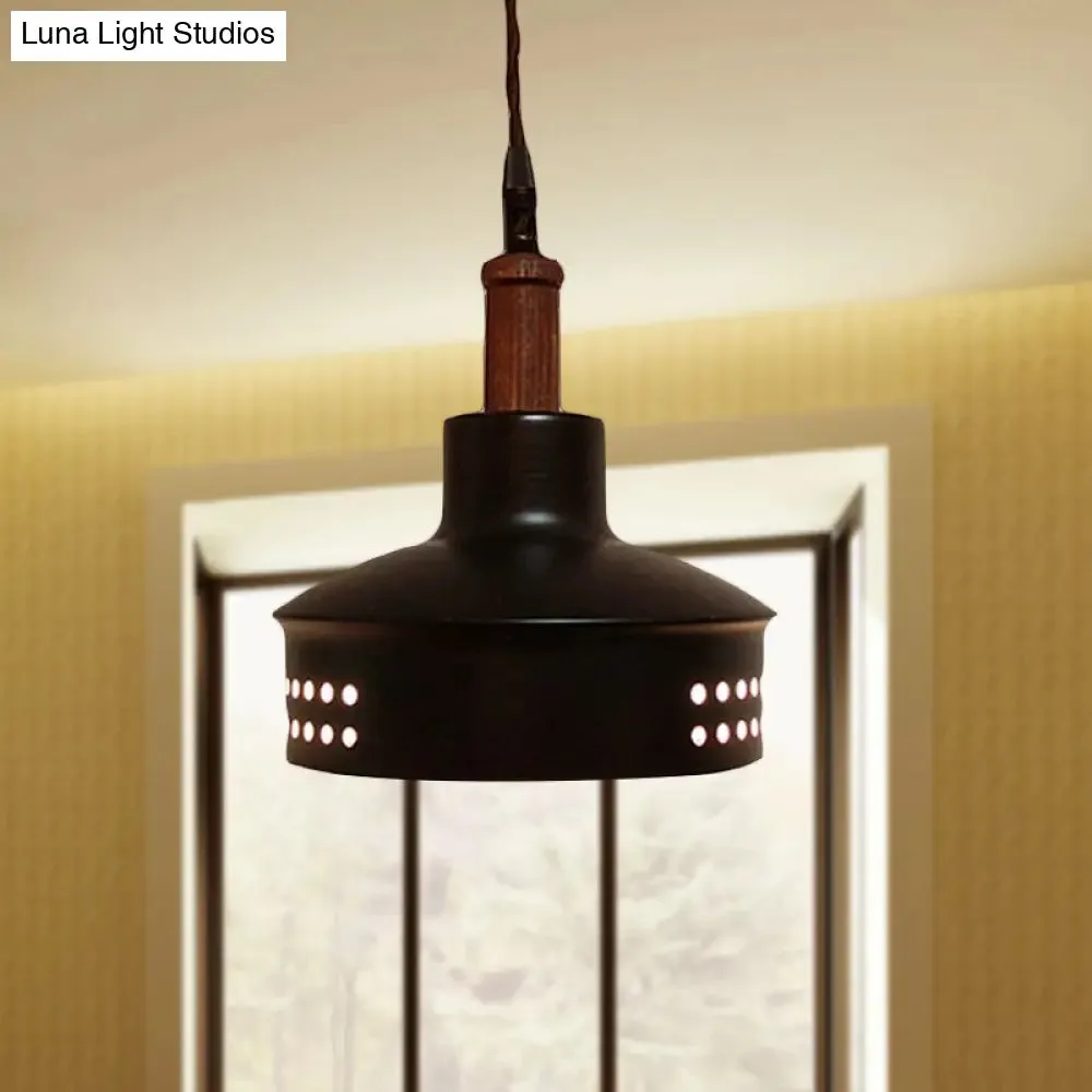 Modern Black Barn Shade Ceiling Pendant Light with Metallic Bulb for Stairways