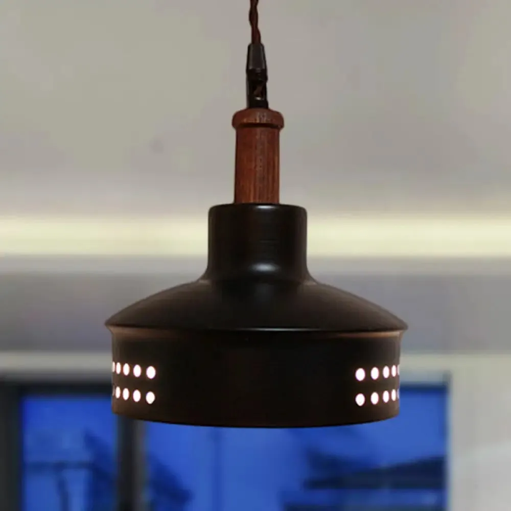 Modern Black Barn Shade Ceiling Pendant Light with Metallic Bulb for Stairways