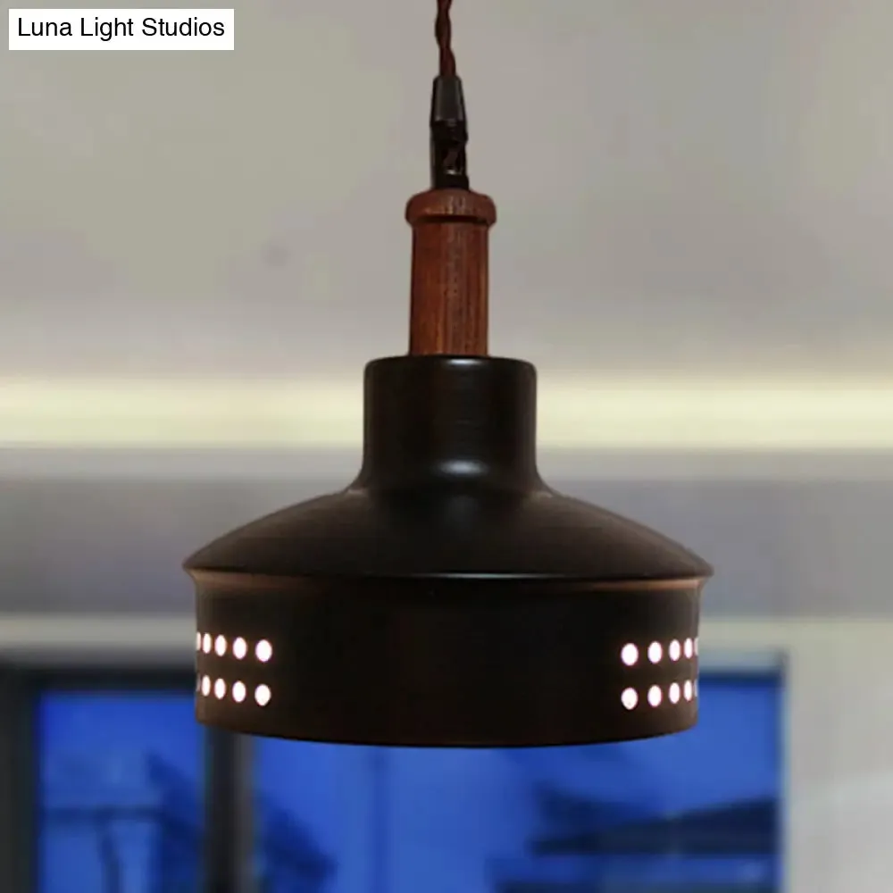 Modern Black Barn Shade Ceiling Pendant Light with Metallic Bulb for Stairways