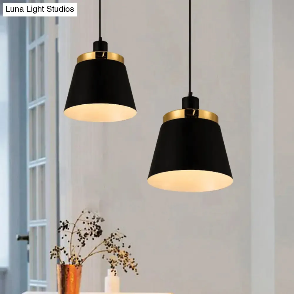 Modern Black Finish Barrel Shade Pendant Lamp - Metallic 1 Light Ceiling Fixture for Bedroom Hanging