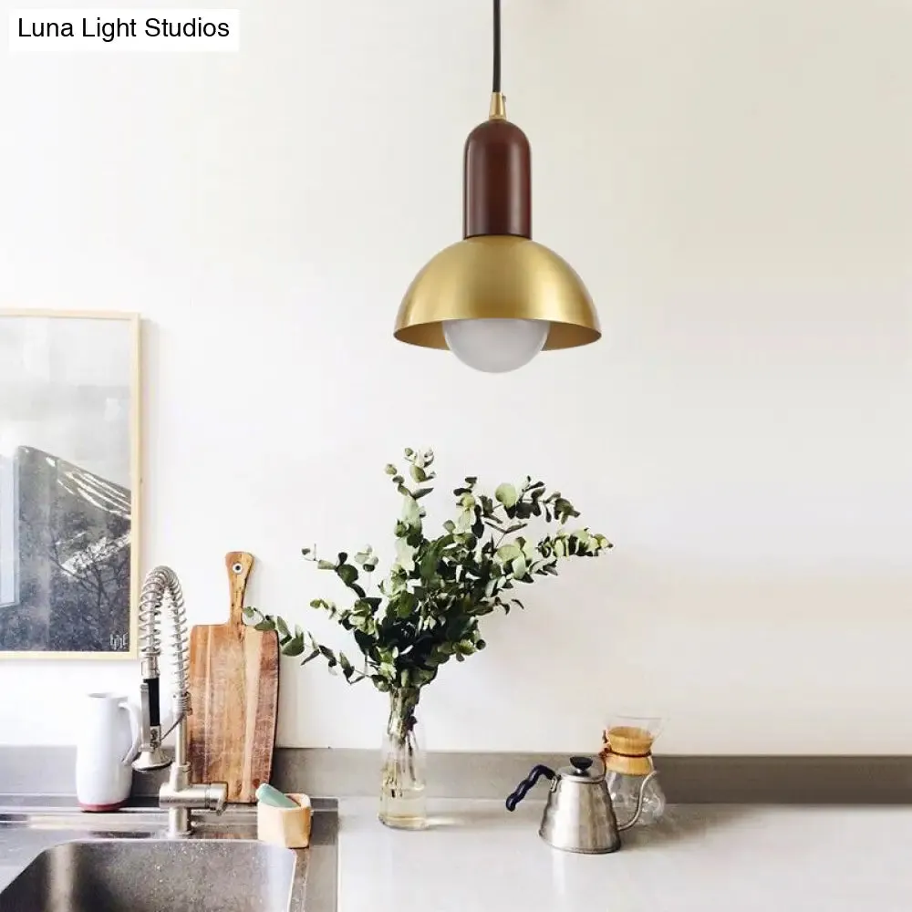 Modern Brass Pendant Light with Dome Shade - Single Postmodern Suspension Fixture for Living Room