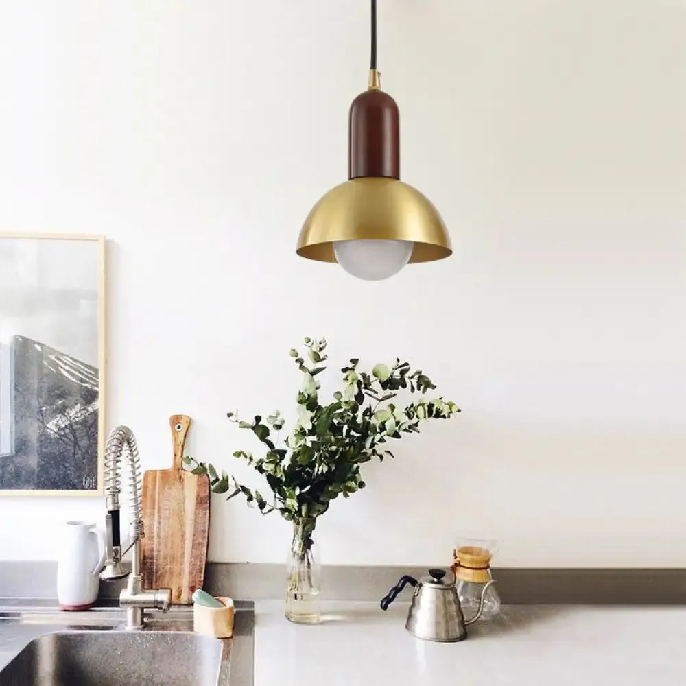 Modern Brass Pendant Light with Dome Shade - Single Postmodern Suspension Fixture for Living Room