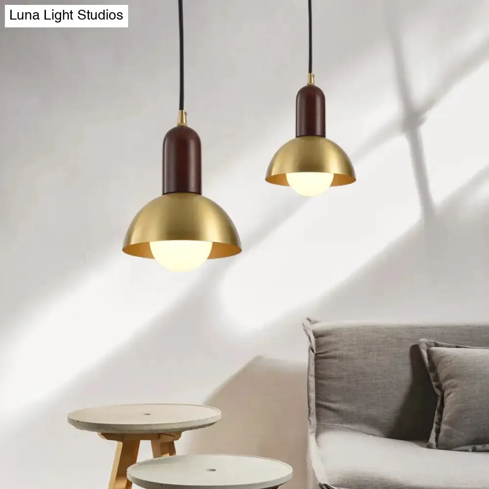 Modern Brass Pendant Light with Dome Shade - Single Postmodern Suspension Fixture for Living Room