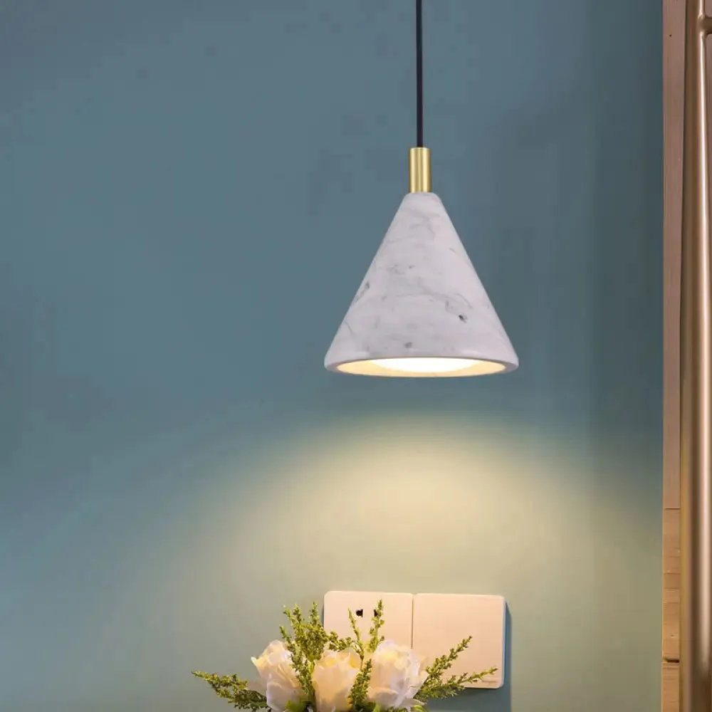 Modern Cement Cone Pendant Lighting- 1 Head White LED Ceiling Suspension Lamp for Bedside