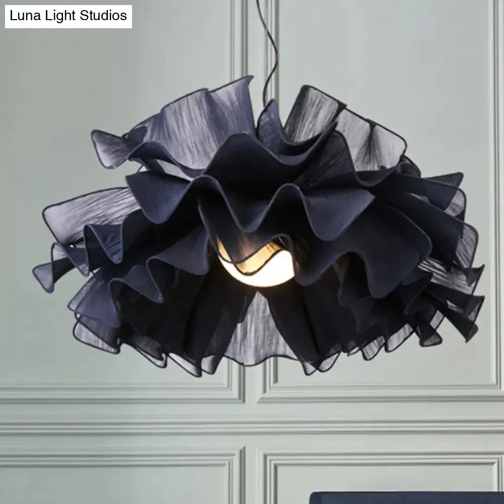 Modern Chic Hand Woven Layered Pendant Light Fixture - White/Navy Blue with Fabric Shade