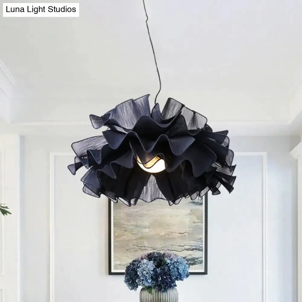 Modern Chic Hand Woven Layered Pendant Light Fixture - White/Navy Blue with Fabric Shade