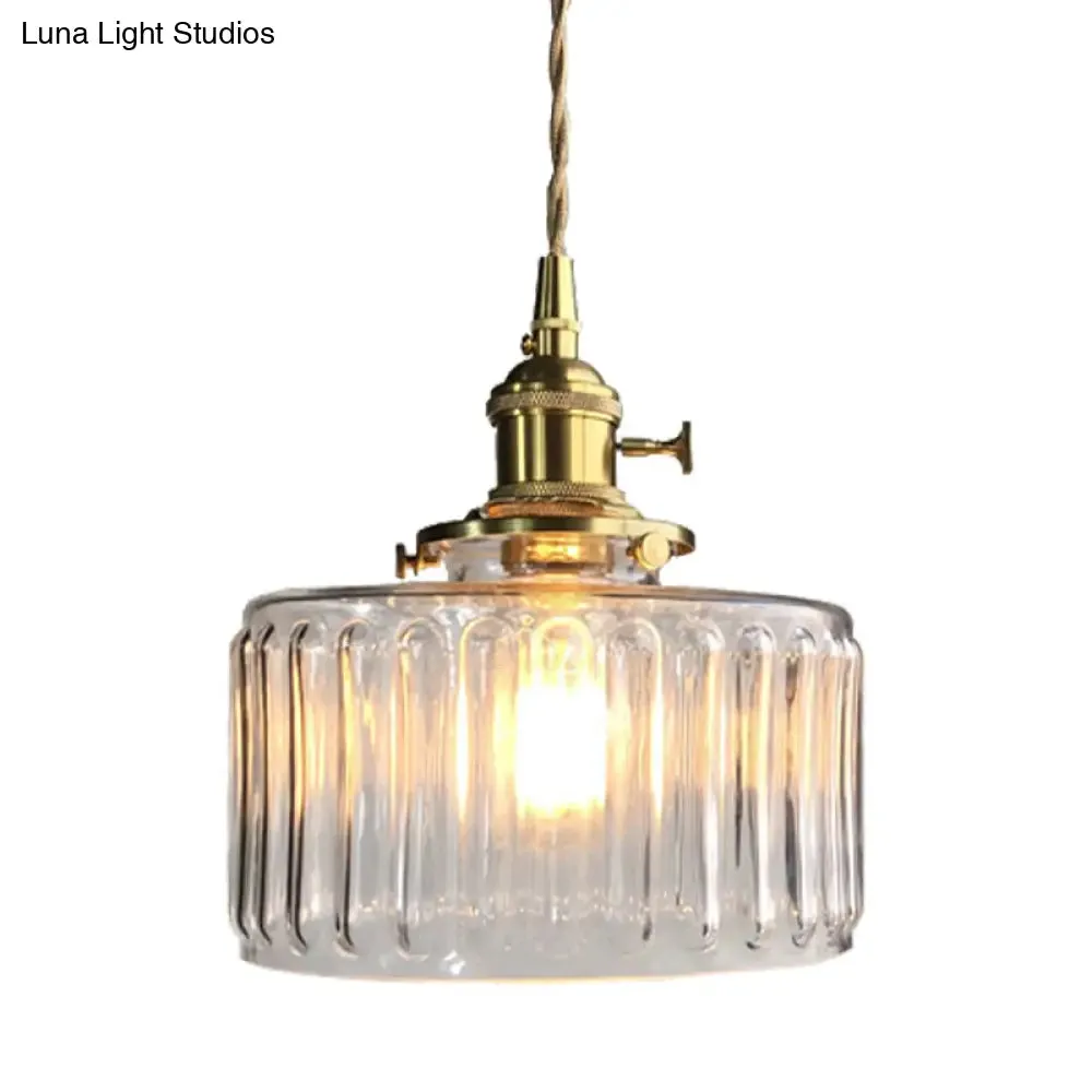 Modern Drum Pendant Light with Fluted Glass - Stylish Hanging Lamp for Gallery