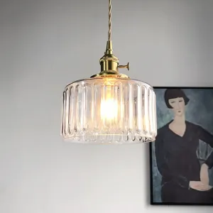 Modern Drum Pendant Light with Fluted Glass - Stylish Hanging Lamp for Gallery