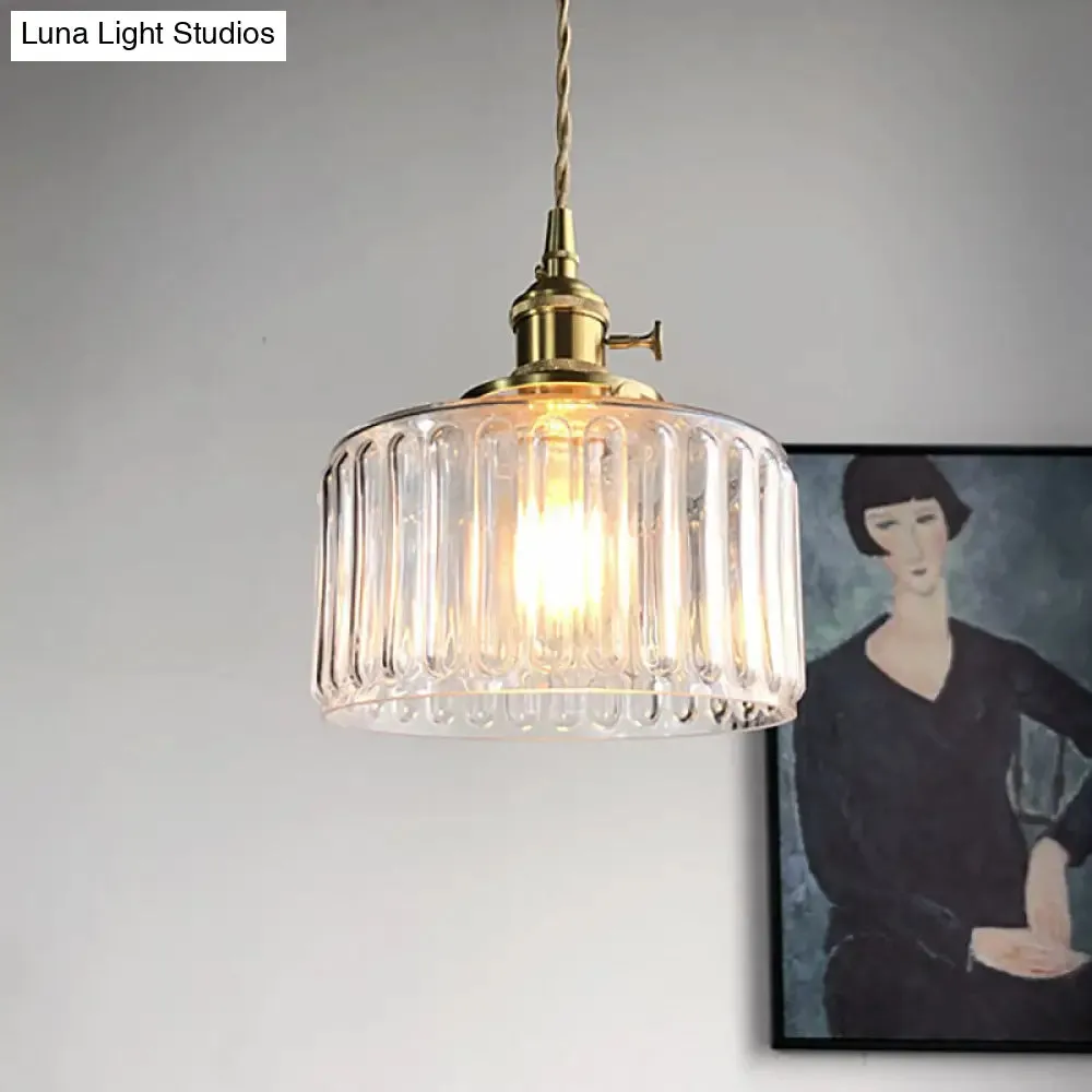 Modern Drum Pendant Light with Fluted Glass - Stylish Hanging Lamp for Gallery