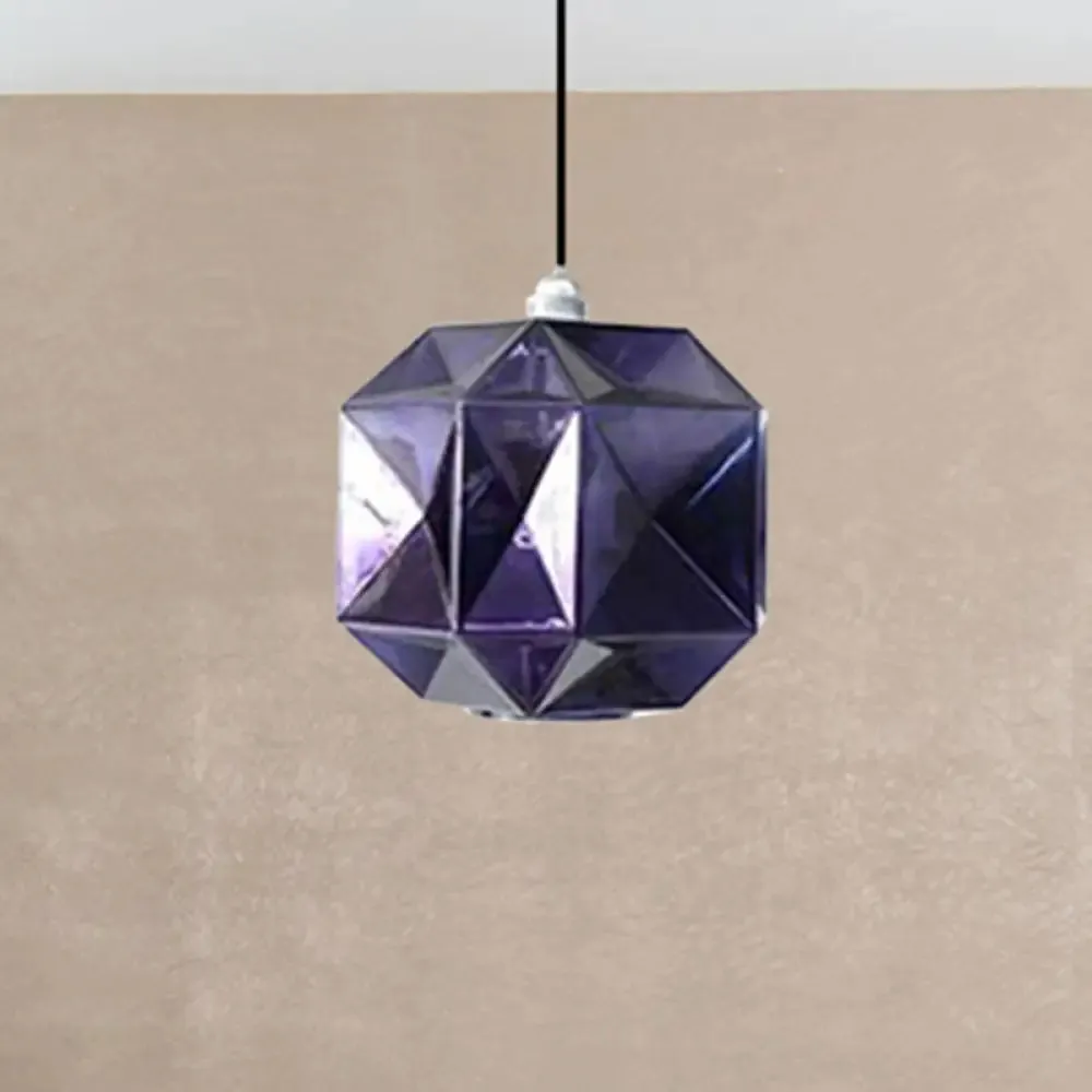 Modern Glass Diamond Pendant Light - Hanging Ceiling Light with 1 Blue/Gold/Amber Glass Light