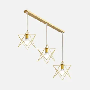 Modern Gold Ceiling Fixture with Retro Metallic Design - 3 Bulb Dining Room Hanging Light