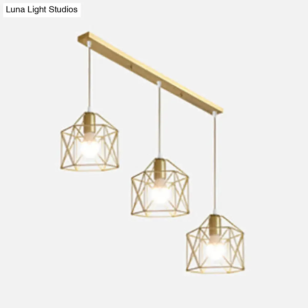 Modern Gold Ceiling Fixture with Retro Metallic Design - 3 Bulb Dining Room Hanging Light