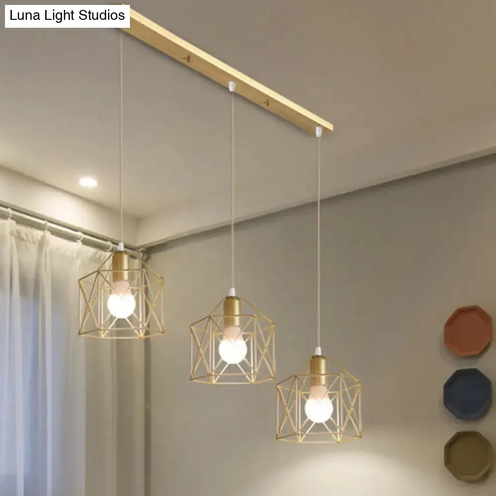 Modern Gold Ceiling Fixture with Retro Metallic Design - 3 Bulb Dining Room Hanging Light